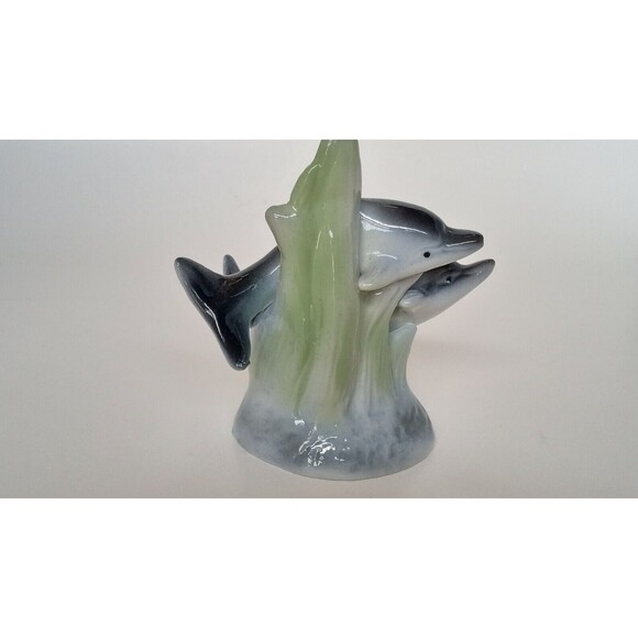 Vintage Porcelain Pair Of Dolphins on Wave Collectible Knick Knack - Picture 3 of 7